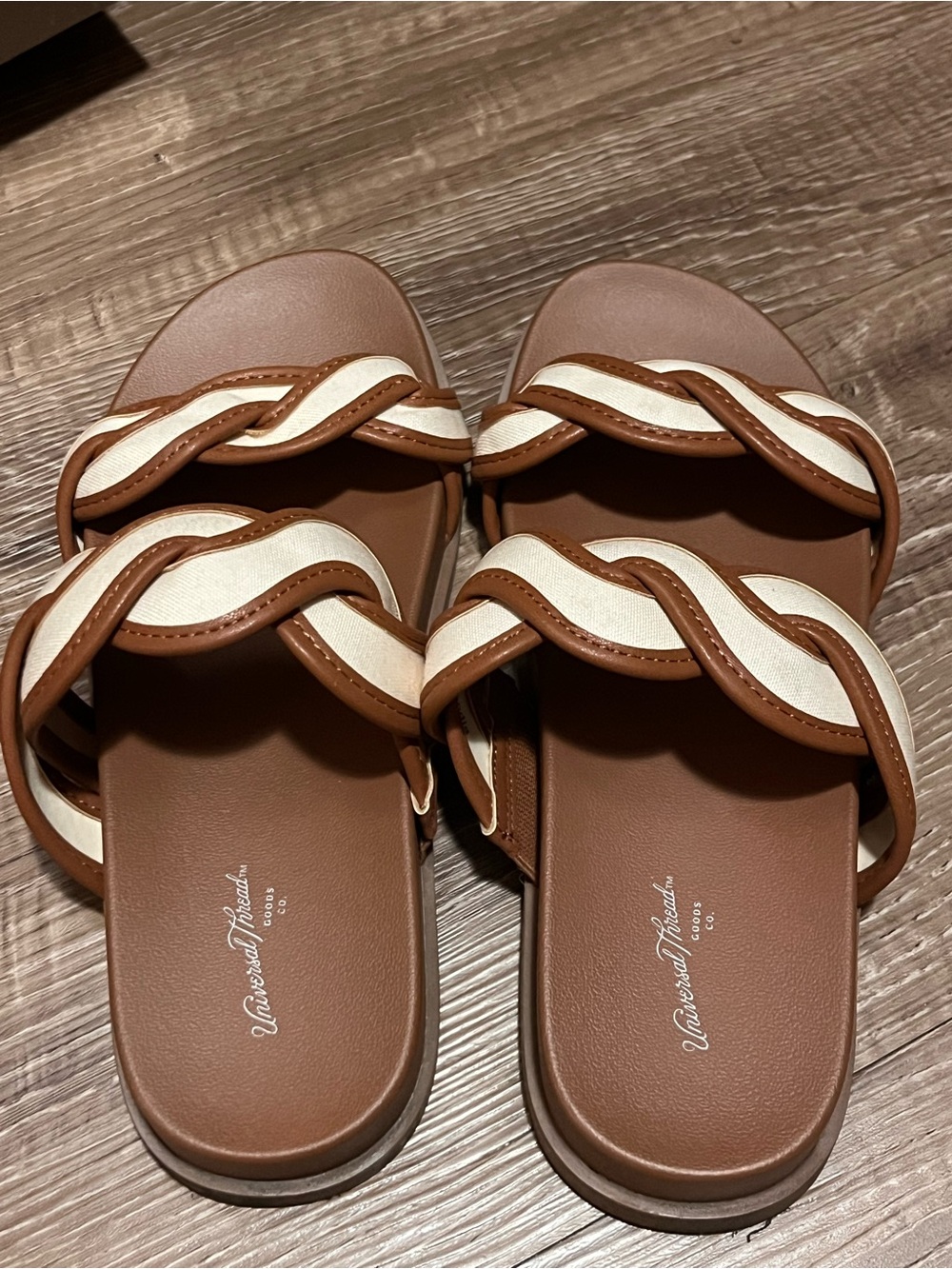 Universal Thread Tan and Cream Braided Slide Sandals